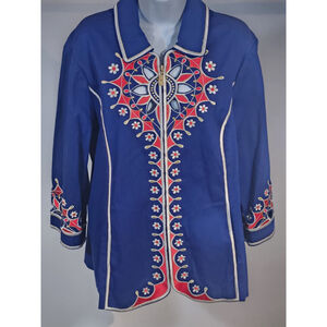VTG Bob Mackie Wearable Art Embroidered Evening Jacket Blue Cut Out Back L NWOT